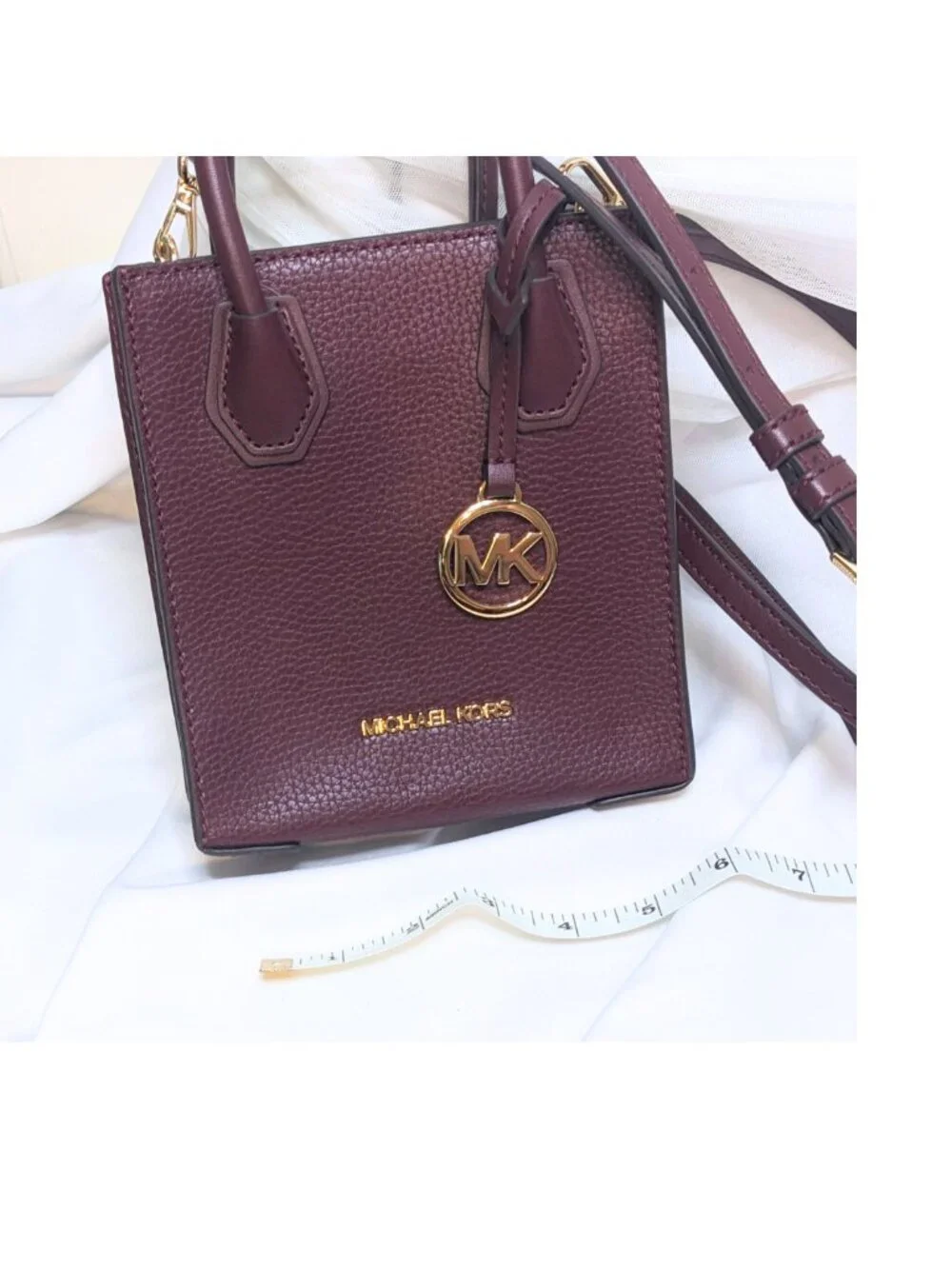 Michael Kors Burgundy Pebbled Leather Mini Satchel Crossbody Gold Logo NWOT - Picture 4 of 6
